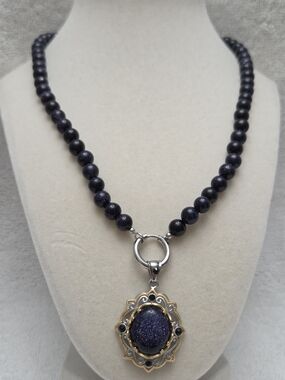 Blue Goldstone Beaded Pendant & Interchangeable Necklace